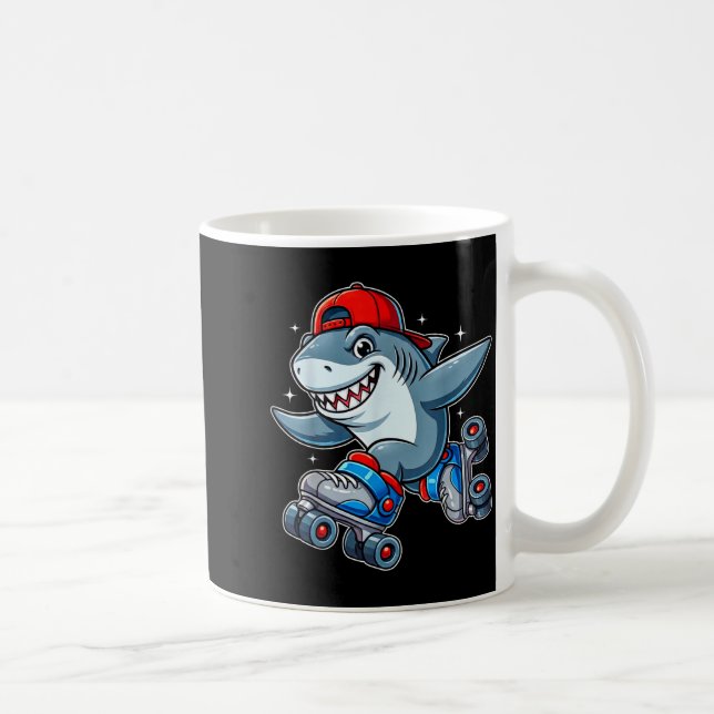 Caneca De Café Funny Shark On Roller Skates Cute Cool Skater Anim (Direita)