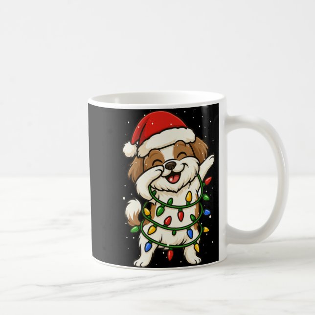 Caneca De Café Funny Shih Tzu Dabbing Christmas Lights Xmas Mom D (Direita)