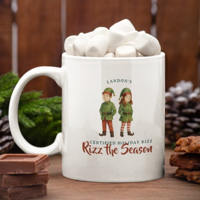 Caneca De Café Funny Sigma Gen Z Elf “Rizz the Season” Monogram (Criador carregado)