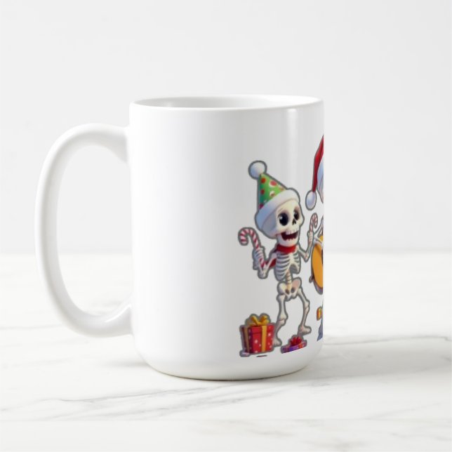 Caneca De Café Funny Skeleton Band Christmas & New Year – 3D Cart (Esquerda)