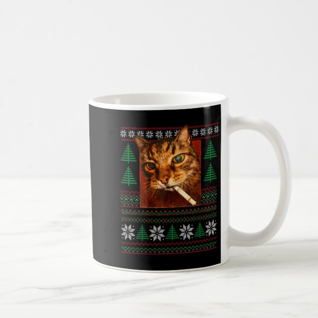 Caneca De Café Funny Smoking Cat Meme Christmas Ugly  (Direita)