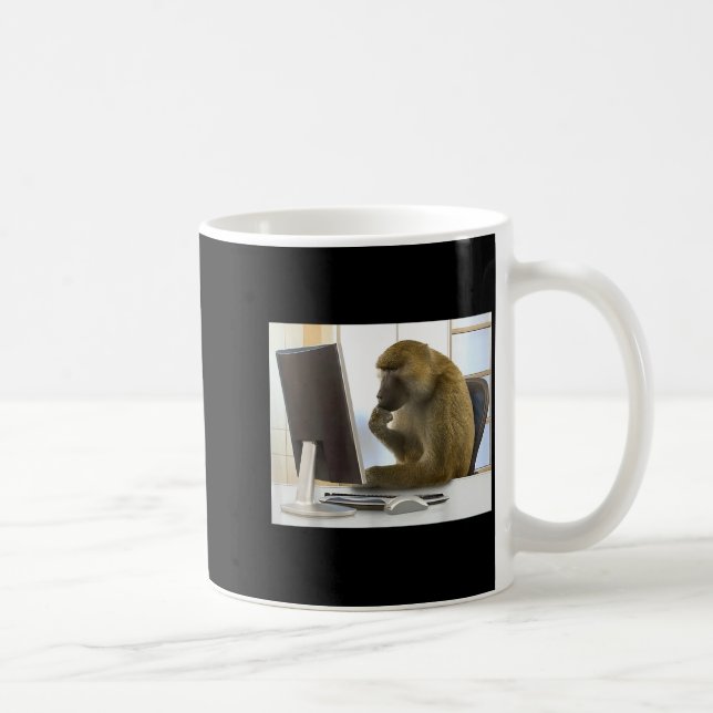 Caneca De Café Funny Thinking Monkey Meme Office Curious Ape Brai (Direita)
