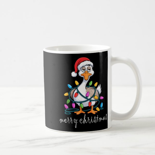 Caneca De Café Funny Tired Goose Christmas Lights Silly Holiday F (Direita)