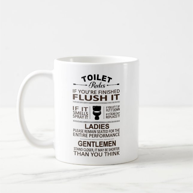 Caneca De Café Funny Toilet Rules Bathroom Restoom Sarcasm  (Esquerda)