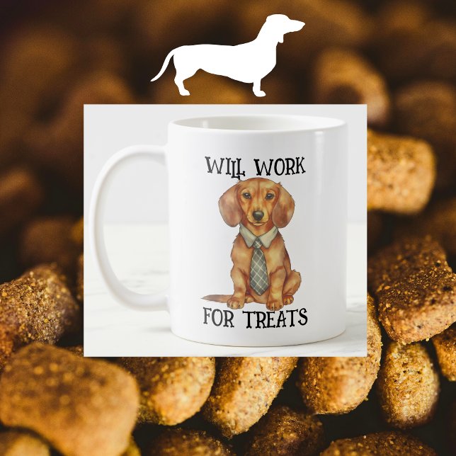 Caneca De Café FUNNY trabalhará para tratar Dachshund com Tie (Funny Dachshund Mug)
