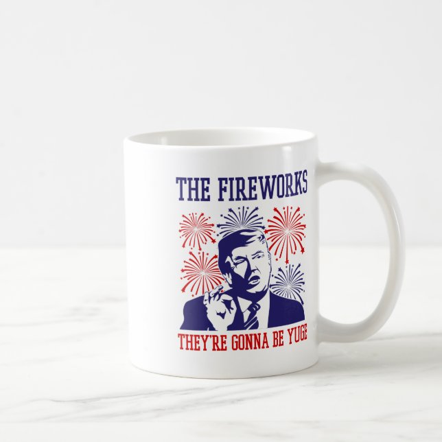 Caneca De Café Funny Trump Cotação Fireworks 4 De Julho (Direita)