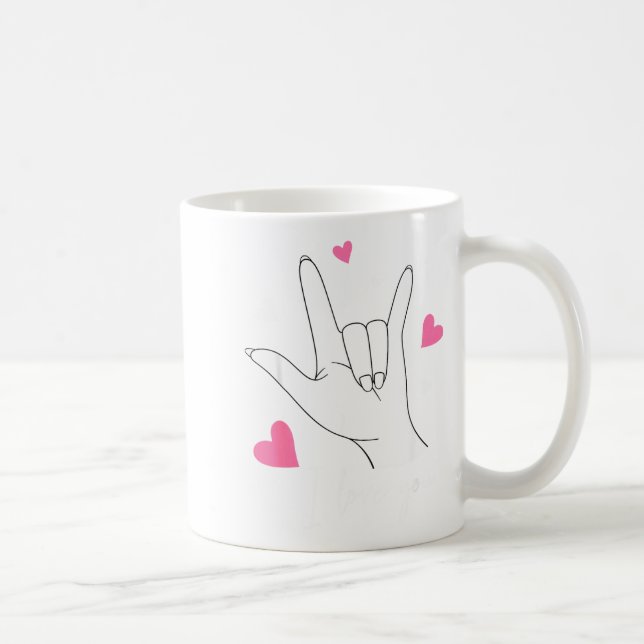 Caneca De Café Funny Valentines Day Heart I Love You Hand Sign La (Direita)