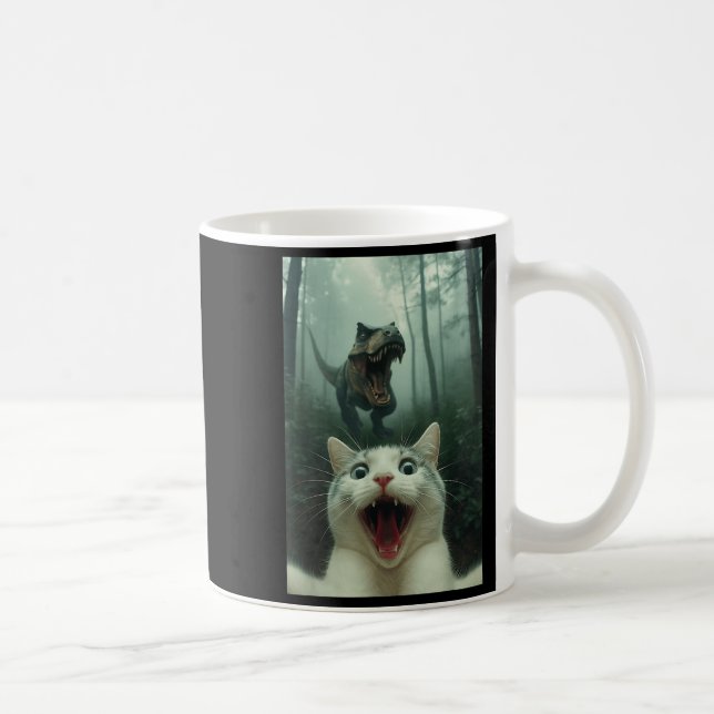 Caneca De Café Funny White Cat Selfie With T-rex Dinosaur, Cat Ki (Direita)