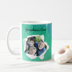 Caneca De Café Furo de Papel Personalizado Foto Azul Verde Aquare