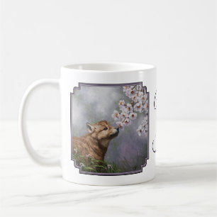 Caneca De Café Fusca e flores de Cinza-de-leite