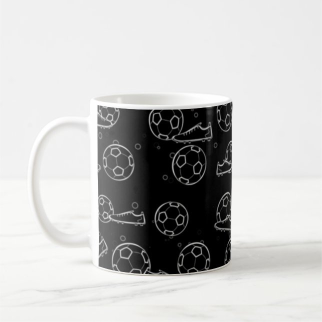 Caneca De Café Futebol - Bolas e Botas Padrão Sem Costura (Esquerda)