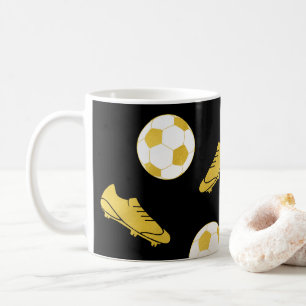 Caneca De Café Futebol Clássico Elegante Dourado Limpa Bola Preta