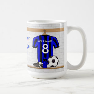 Caneca De Café Futebol preto e azul personalizado Jersey