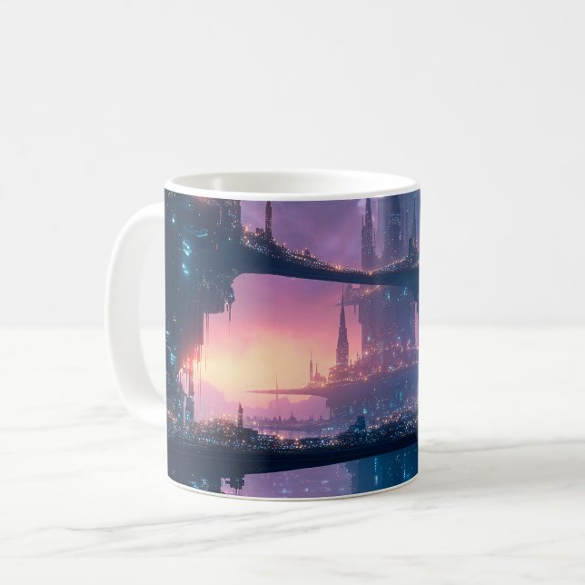 Caneca De Café Futuristic Cityscape at Dusk (Frente Esquerda)