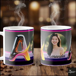 Caneca De Café Futuristic Neon Glossy Abstract Letter A