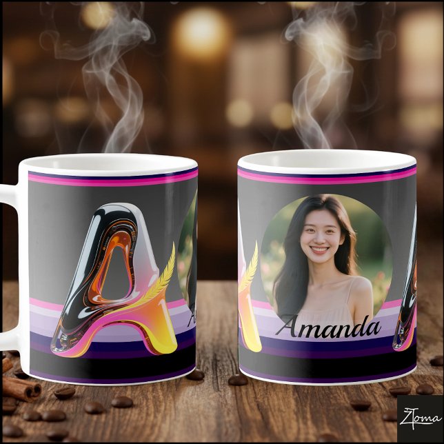 Caneca De Café Futuristic Neon Glossy Abstract Letter A (This is a sample design. There are several models to choose from, with the name and color changed.)