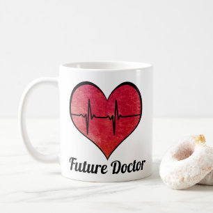 Caneca De Café Futuro Médico - Coração de EKG Aquarela Vermelha