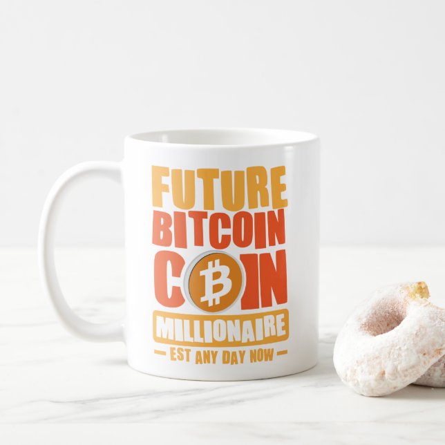 Caneca De Café Futuro Milionário de Moedas de BITCOIN (Com Donut)