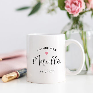 Caneca De Café Futuro Nome Personalizado em Script Preto Casament