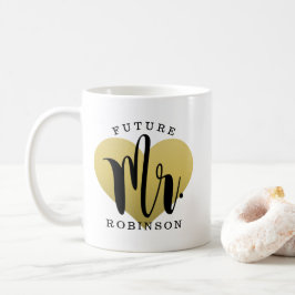 Caneca De Café Futuro Sr Coração de Ouro Monograma de Casamento