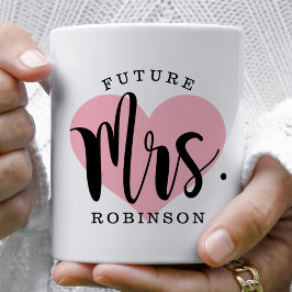 Caneca De Café Futuro Sra Coração Rosa Monograma de Casamento Per