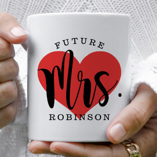 Caneca De Café Futuro Sra Coração Vermelho Monograma de Casamento