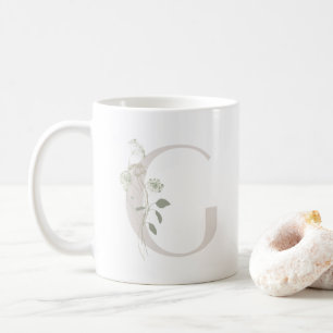 Caneca De Café G inicial com flor de cor suave Mug de café