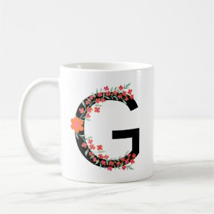 Caneca De Café G Letra botânica oral inicial G Monograma G -