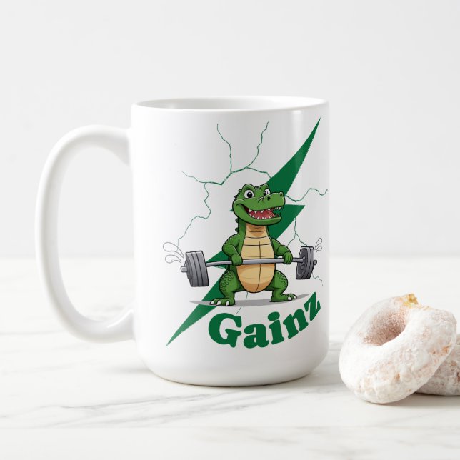 Caneca De Café Gainz Gym Crocodile | Workout de levantamento de p (Com Donut)