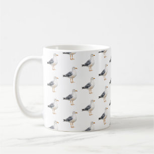 Caneca De Café Gaivota Ave Praia Oceano Costa Aquarela Branca