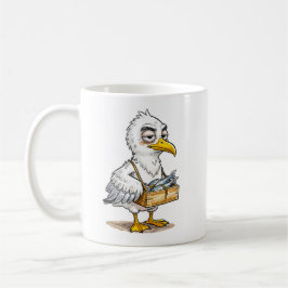 Caneca De Café Gaivota Carregando Engradado de Peixe na Costa