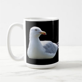 Caneca De Café Gaivota Relaxada Descansando Fundo Preto Limpo