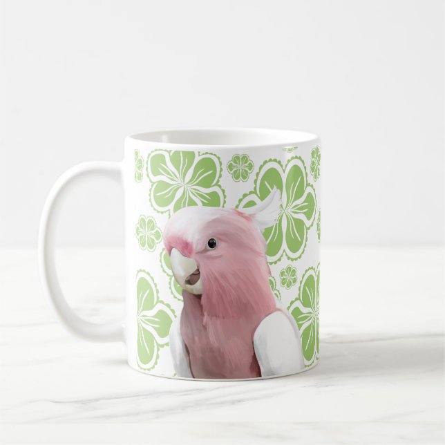 Caneca De Café Galah Cockatoo - Flores Verdes (Esquerda)