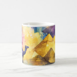 Caneca De Café Galáxia do Deserto em Aquarela Camelo Pirâmide Via
