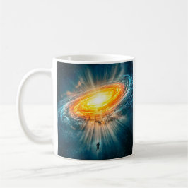 Caneca De Café Galáxia Espiral Dourada Astronauta Ficção Científi