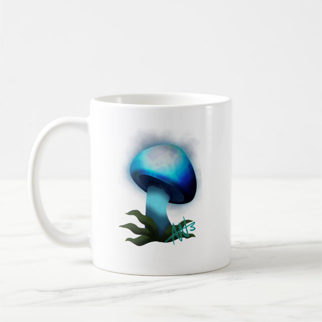 Caneca De Café Galáxia Shiitake Brilhante Cogumelo Azul Claro (Esquerda)
