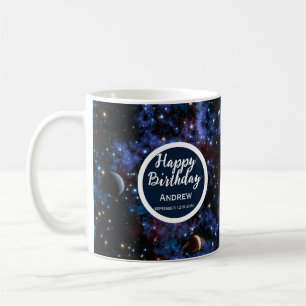 Caneca De Café Galáxias, estrelas e planetas coloridas