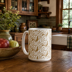 Caneca De Café Galerias de Galos em Padrão de Folhagem no Estilo 