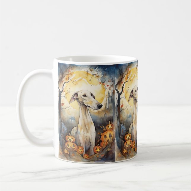 Caneca De Café Galgo de Halloween com Abóboras Assustador (Esquerda)