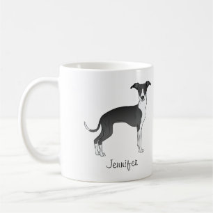 Caneca De Café Galgo Italiano Preto E Branco Com Nome Personaliza