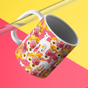 Caneca De Café Galgos brancos italianos com flores