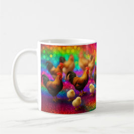 Caneca De Café Galináceos em um Fundo de Arco-íris