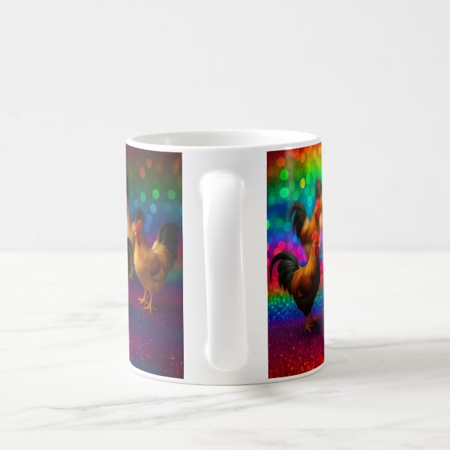 Caneca De Café Galináceos em um Fundo de Arco-íris (Alça)
