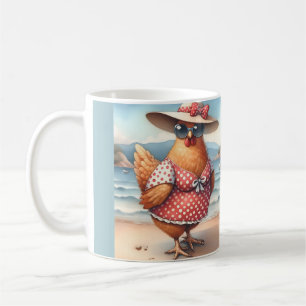 Caneca De Café Galinha de Biquíni na Praia