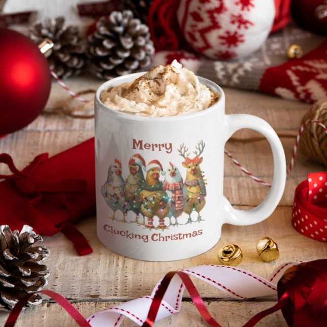 Caneca De Café Galinha de Natal Dependido com feliz (Criador carregado)