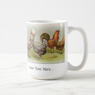 Caneca De Café "Galinha de Renda Prata Polonesa" Vintage
