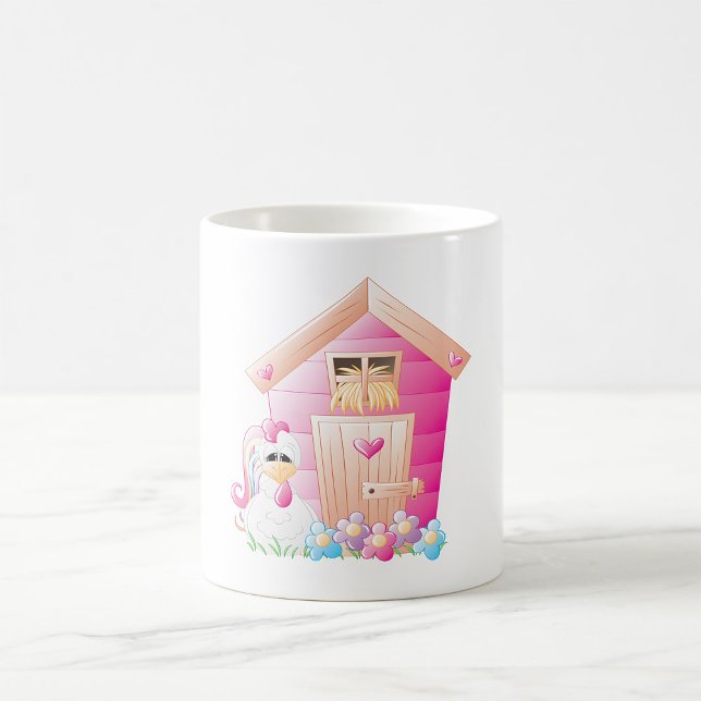 Caneca De Café Galinha e Casinha Rosa com Flores (Criador carregado)