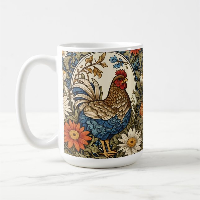 Caneca De Café Galinha e Flores de Margarida em Estilo Rústico de (Esquerda)