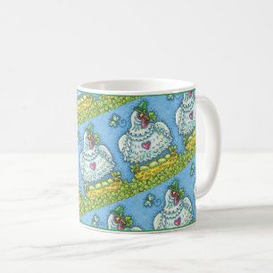 CANECA DE CAFÉ GALINHA IRLANDESA ENGRAÇADA, OVOS VERDES E TREVOS