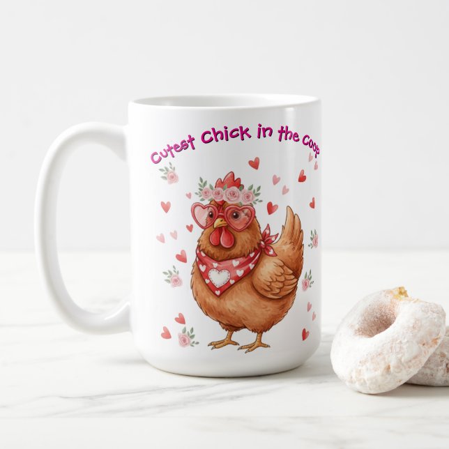 Caneca De Café Galinha Marrom Mais Fofa do Galinheiro (Com Donut)